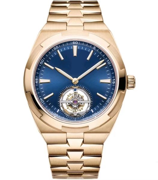 

men's mechanical watch rose gold dial 42.5mm equipped with super tourbillon movement fully automatic winding 316l fine steel casual wat, Slivery;brown