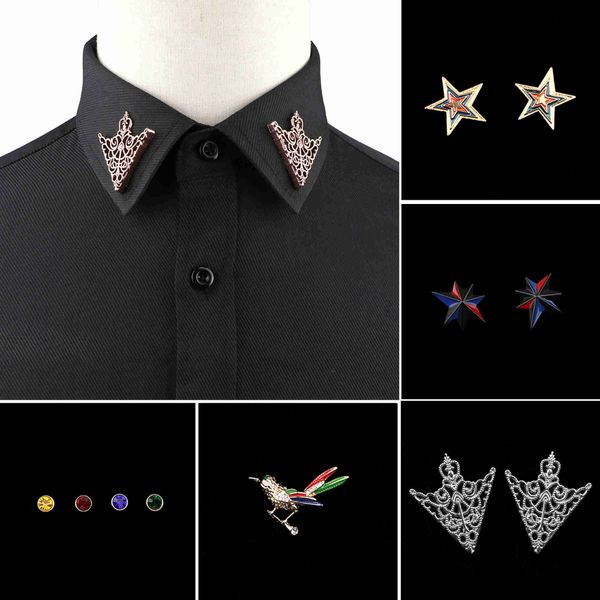

pins brooches 1pc/1 pair tren suit shirt collar pin gold bla star dragon hollow triangle crystal for men women daily accessory l221024, Gray