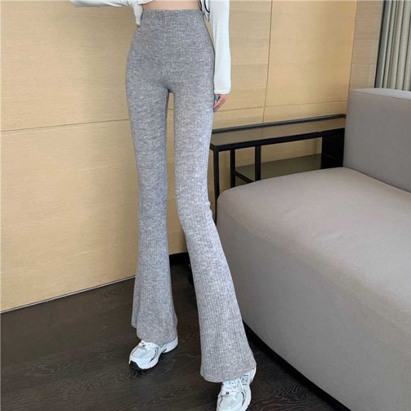 

women's pants capris casual skinny elastic high waist stretchy sports knitted sweatpants women trousers slit fashion flared leggings jo, Black;white