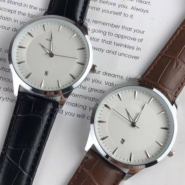 

luxury brand men's quartz watch simple fashion student business person standard leather watches, Slivery;brown
