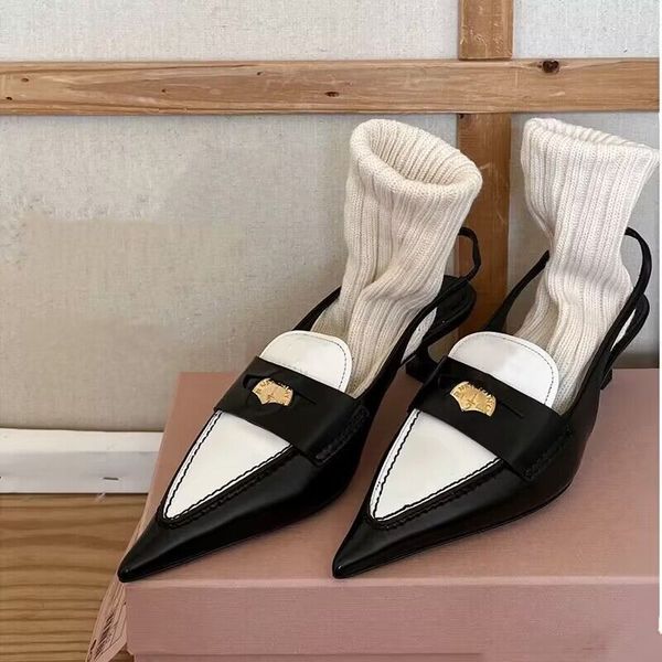 

women sandal low heels shoes genuine leather leather slingback penny loafer pumps pointed toe sling back 35-40, Black