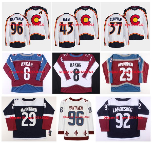

2022 reverse retro gabriel landeskog avalanche hockey jerseys nathan mackinnon mikko rantanen cale makar alex newhook joe sakic reverse retr, Black;red