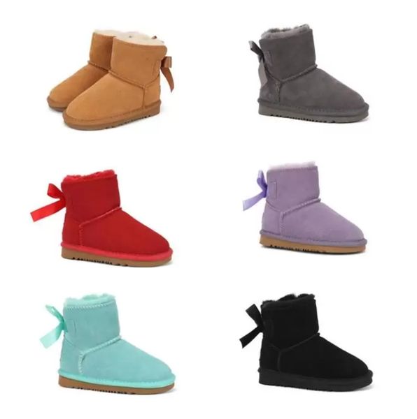 

2022 selling aus classical design u3281 bow baby boys girls kids snow boots soft comfortable sheepskin plush keep warm boots size23-35, Black