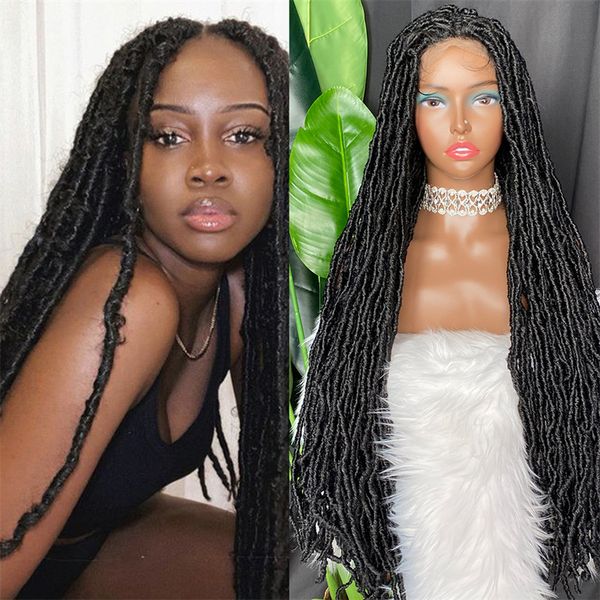 

hd full lace front box braided dreads wigs synthetic remy hair wig simulation human hair pelucas 36inch a22345, Black;brown