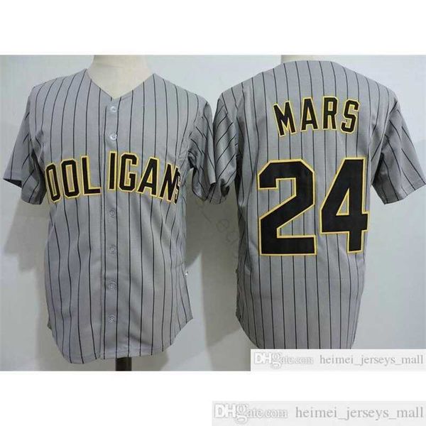 

wholesale bruno mars 24k hooligans grey baseball jerseys stitched movie bruno mars 24k hooligans baseball jersey shirt, Black