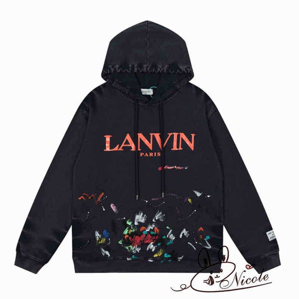 

designer 2022 fashion men's hoodies cotton sweater galleryt deptss graffiti colorful ink letter printing terry washed distressed men&#0, Black