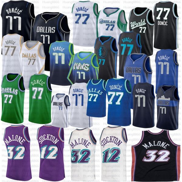 

dalla luka maverick doncic basketball jersey men utahs jazzs john 12 stockton karl 32 malone 2022 2023 city shirt, Black;red