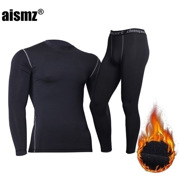 

mens thermal underwear aismz winter men clothing sportswear compression quick dry warm long johns fitness fleece thermo set 221021, Black;white