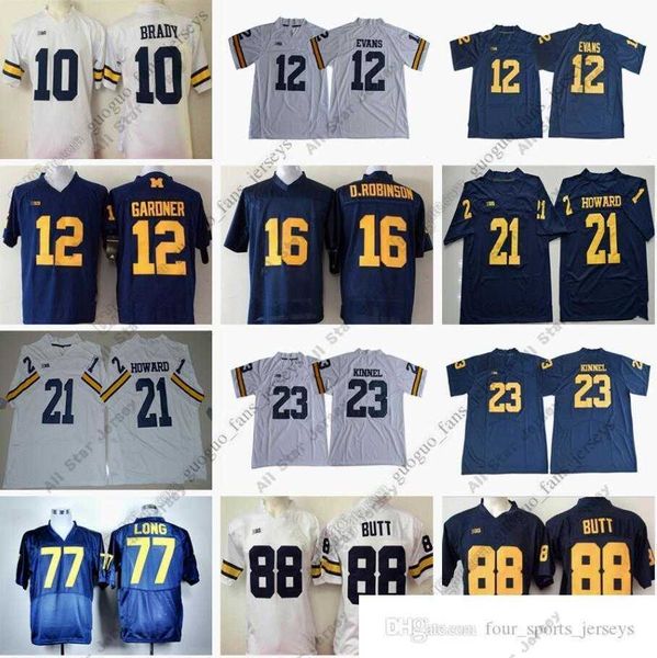 

ncaa michigan wolverines football jersey tom brady chris evans denard robinson desmond howard tyree kinnel jacke long jake butt high quality, Black