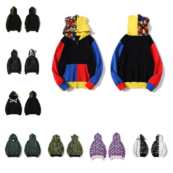 

2022 mens women designer shark hoodies autumn winter camouflage zip up hoodies jacket hoodie sweatshirts size s-xxxl, Black