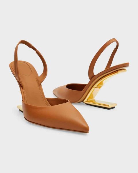 

women dress pump sandal luxury brand high heels pointy toe first 95mm sheepskin leather slingback pumps black nude white sling back 35-4