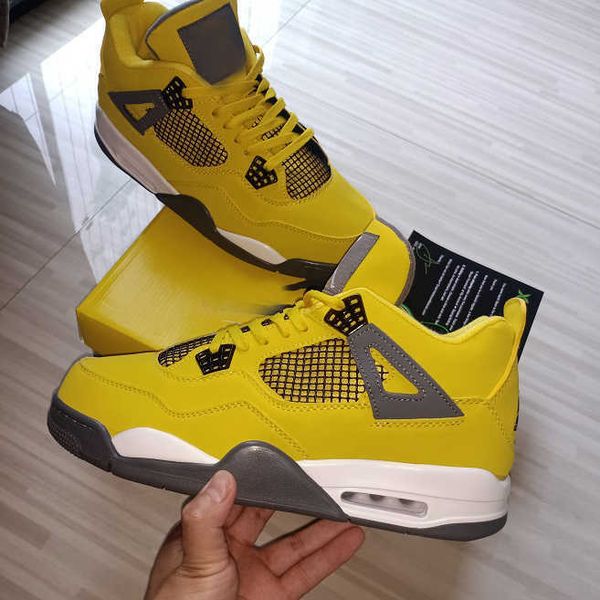 

shoes brand lightnings 4 grey black white men womens thunder 4s yellow sports sneakers size us5.5-13