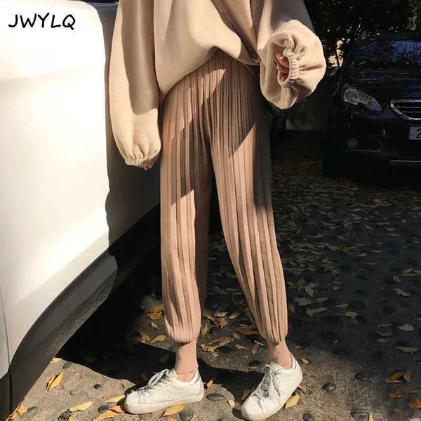 

women's pants capris 2022 new spring autumn knitted harem pants korean high waist ankle-length trousers korean causal women sweater red, Black;white