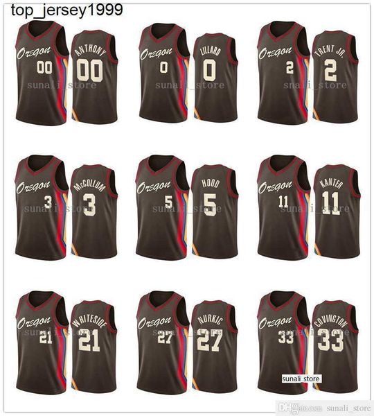

2020-21 city damian lillard cj mccollum hassan whiteside jusuf nurkic carmelo anthony gary trent derrick jones jr robert covington jersey, Black;red