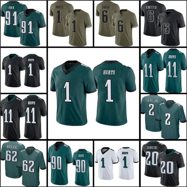 

11 aj brown 1 jalen hurts jersey 6 devonta smith football 26 miles sandersjason kelce 91 fletcher cox darius slay jr dawkins nakobe dean, Black;red
