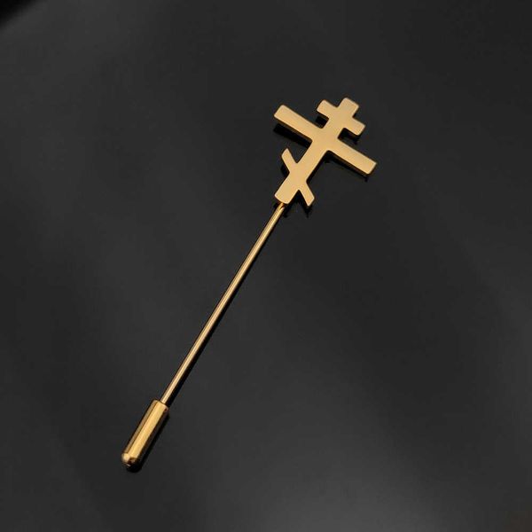 

pins brooches orodox cross men brooch collar lel pin gold badge stainless steel jewelry boyfriend gift wedding gu jesus fai alet l221024, Gray