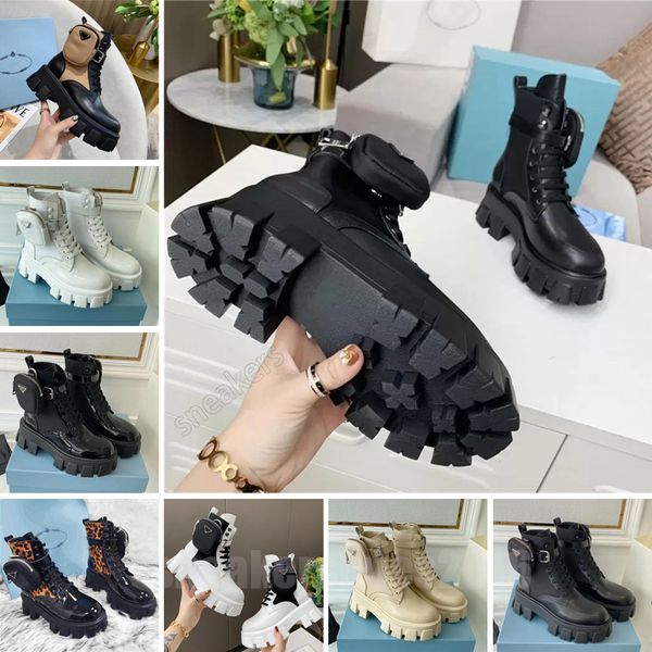 

designer leather and nylon ankle boots brushed laced boot women biker australia platform heels winter outdoor sneakers size 35-41, Black