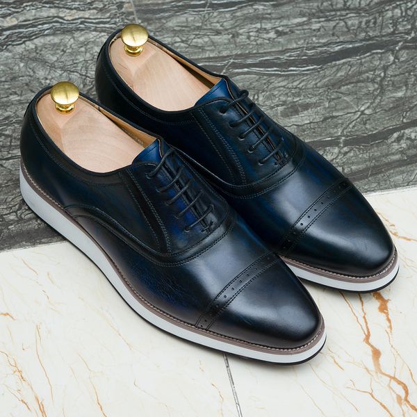 

classic european style men's oxford shoes real leather cap toe lace-up black blue business office company casual shoes for m