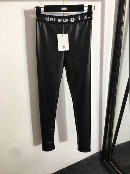 

women's pants & capris european fashion designer designs new letter webbing elastic waist plush thermal nine point leggings, Black;white