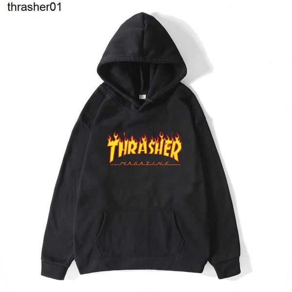 

men's hoodies designer sweatshirts winter flame men's pullover sweater thrasher street large men's fashion streetwear hoodie, Black