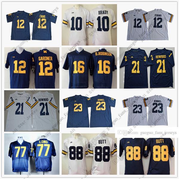 

ncaa michigan wolverines football jersey 10 tom brady 12 chris evans 16 denard robinson 21 desmond howard tyree kinnel jacke long 88 jake, Black