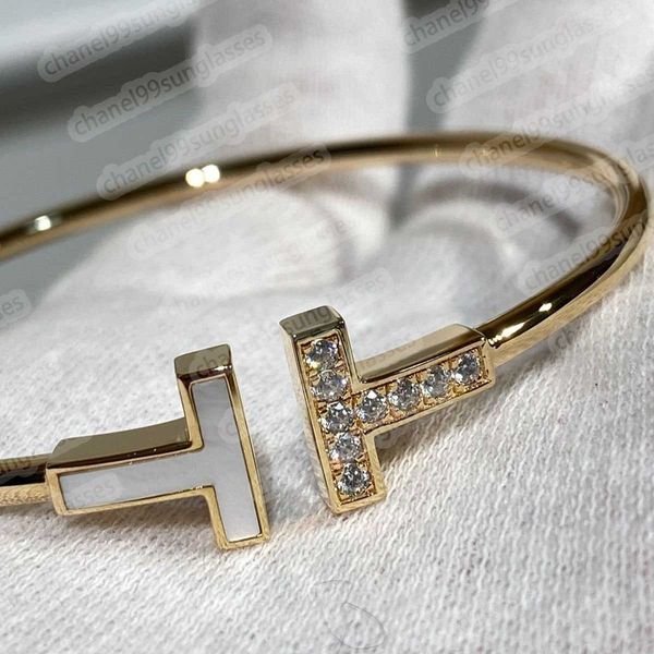 

fashion light luxury bangle double t bracelet premium edition sterling silver t home women's rose gold enamel diamond whit box2, Black