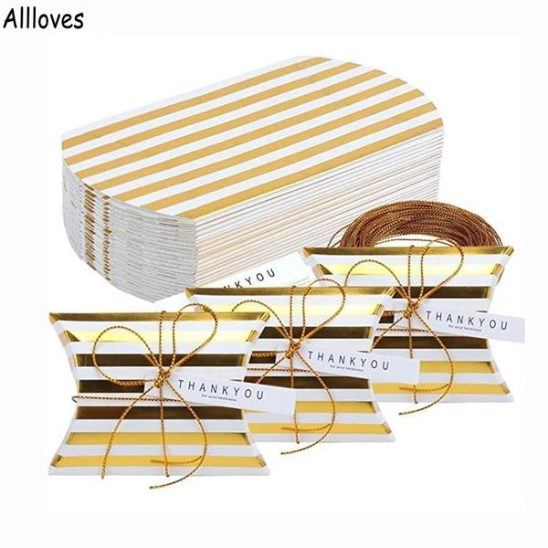 

50pcs/lot golden dots stripe pillow shape favor holders party wedding gift box birthday kids cookie chocolate candy box packing supply cl130