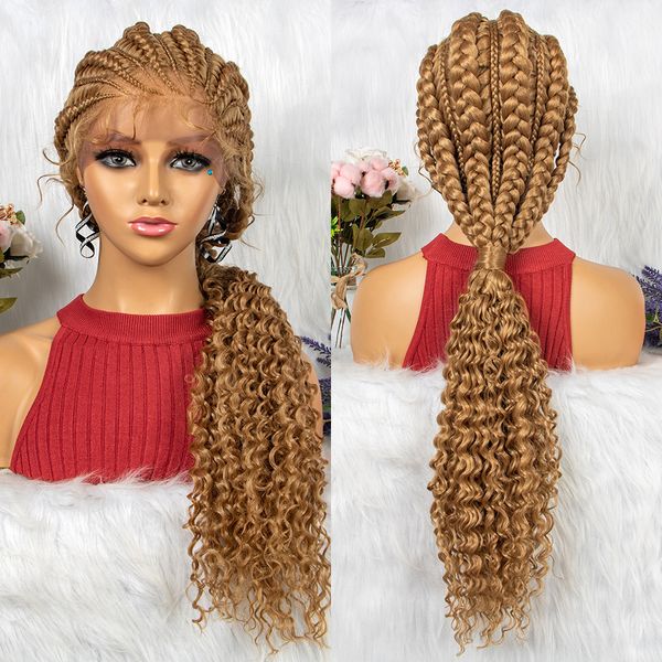 

blonde hd lace front box braided synthetic wigs hair stylie 32inch long pelucas para mujer bz12, Black;brown