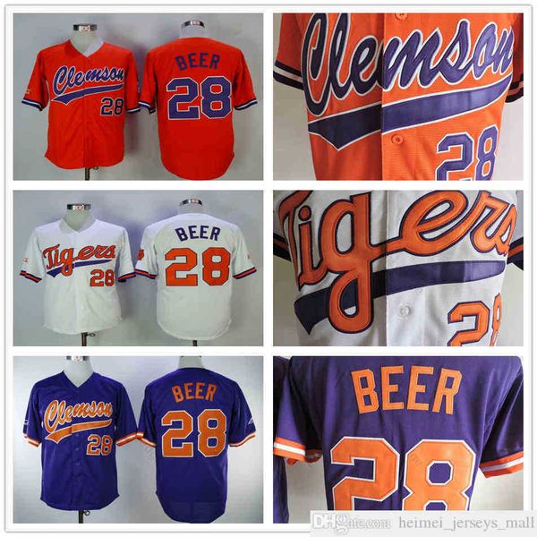 

ncaa clemson tigers #28 seth beer college baseball jerseys orange white purple mens stitched seth beer university jersey shirt, Black