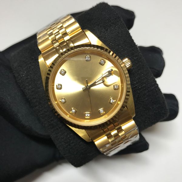 

18k gold watch automatic asia 2813 luxury watches men women datejust 36mm sweeping watches glide smooth second hand luminous needles a, Slivery;brown