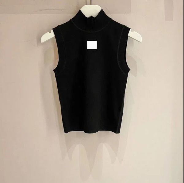 

luxury womens knitted vest sleeveless t shirts summer slim fit tank, Black
