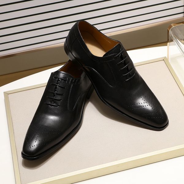 

2022 new genuine leather men's dress shoes handmade office business wedding blue black luxury lace up formal oxfords mens sh