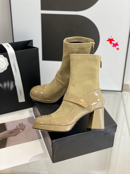 

2023 cycuviva square toe rain boots for women chunky heel thick sole ankle booties designer chelsea boot ladies rubber bootss rain shoes -h0, Black