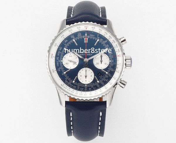 

luxury mens watch bls factory stainless steel black / blue dial swiss 7750 automatic chronograph 28800vph sapphire crystal watches 43mm leat, Slivery;brown