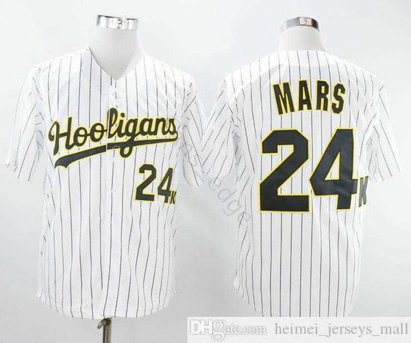 

wholesale bruno mars 24k hooligans white pinstriped baseball jerseys stitched movie bruno mars 24k hooligans baseball jersey shirt, Black