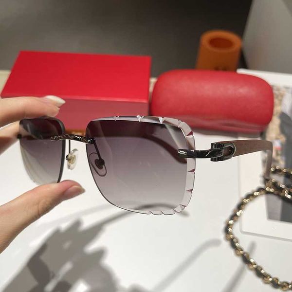 

classic luxury women sunglasses mens wooden arm rimless square cut art lens design fashion show outdoor beach uv400 designer mans cartr sun, White;black