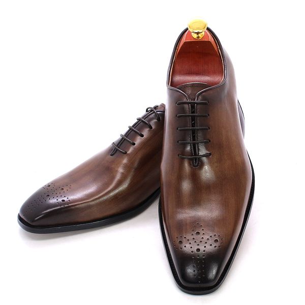 

classic whole-cut mens oxford dress shoes genuine leather calfskin men's shoes handmade lace up formal wedding for men, Black
