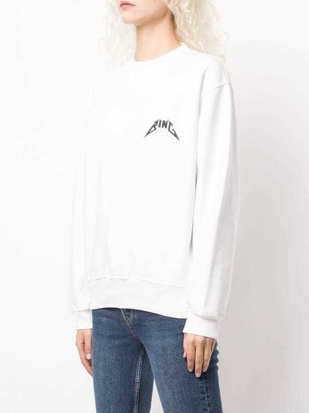 

anine bing women designer sweatshirt letter printing inner fleece round neck plush sweater pullover, Black