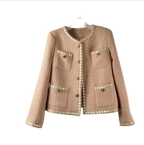 

1019 2022 autumn women's jackets coat long sleeve crew neck tweed black fashion womens clothes huilin, Black;brown