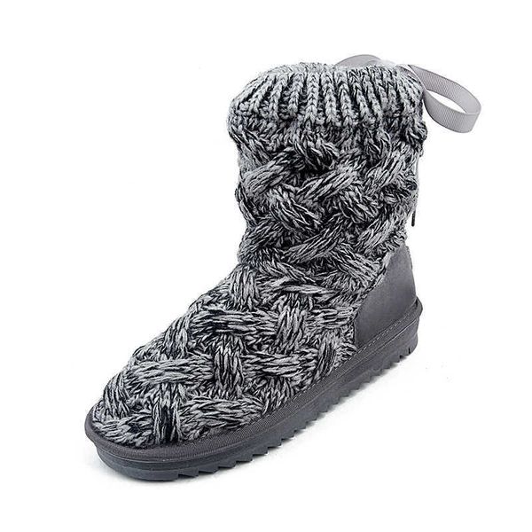 

boots snow boots women's creative korean student's needle knitting wool thickened anti slip winter high tube grey cotton shoes, Black