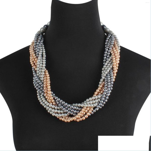 

chokers choker jewelry handmade pearl necklace mticolor mixed sweater chain mti layer knitted beads strand women drop delivery 2021 otb41, Golden;silver