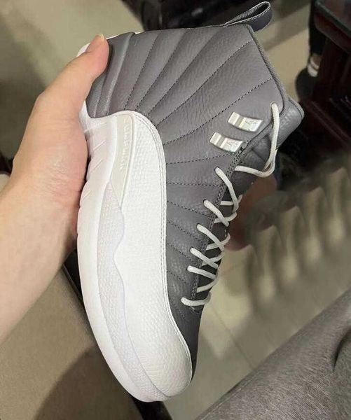 

shoes brand 12 stealth mens real fiber 12s white-cool grey sports sneakers original size