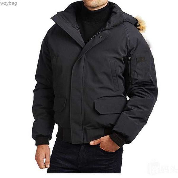 

canada winter men parka camouflage chilliwack bomber outerwear fur hooded fourrure manteaus goose down jacket coyote collar coat hiver, Black