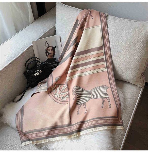 

design 2022 autumn and large-size warm scarf women's jacquard tassel shawl imitation cashmere thickening dual-purpose, Blue;gray