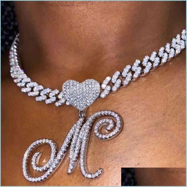 

pendant necklaces a-z cursive letter heart pendant iced out cuban necklace for women initial zircon link chain choker hip hop jewelry dhmvq, Silver