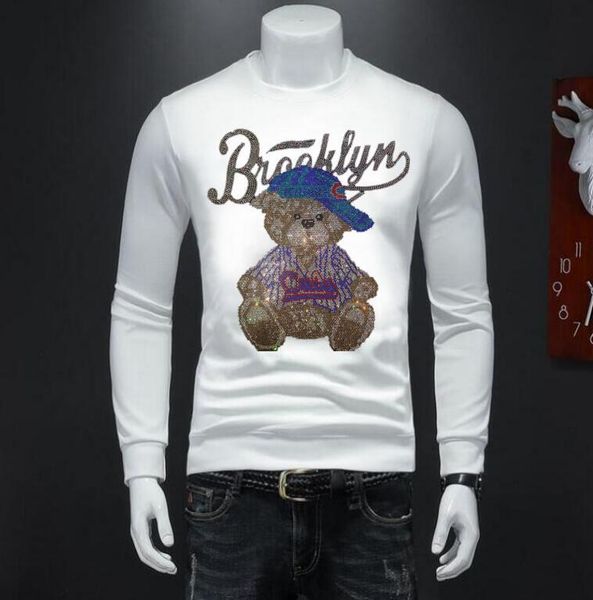 

men hip hop sweatshirt designer rhinestone o-neck streetwear male rhinestone slim fit, Black