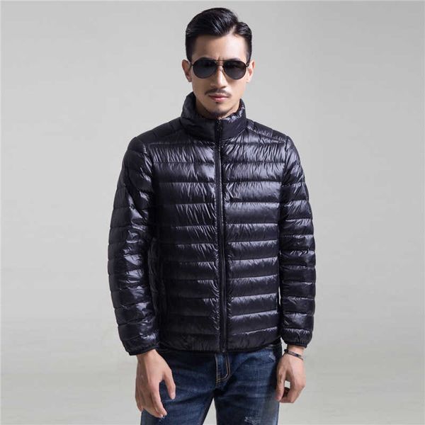 

men's new lightweight down jacket stand collar winter coat oversize light, Black