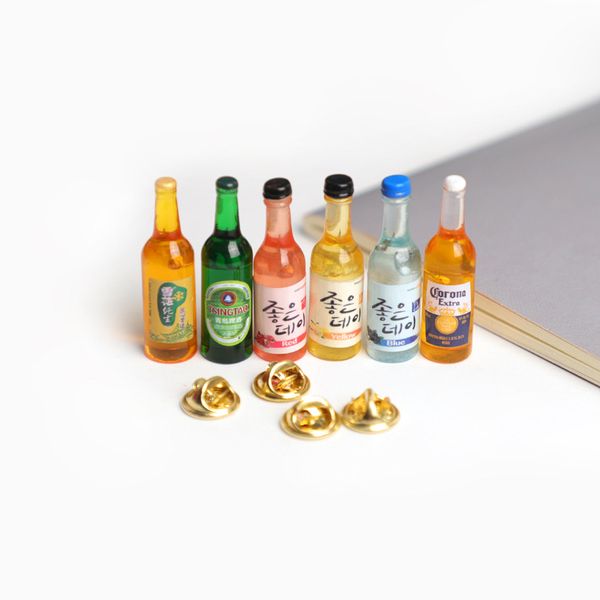 

miniature imitation bottled shape brooches 30pcs/set cute cartoon wine drink bottle pins creative resin badge clothing bag accessories gift, Gray