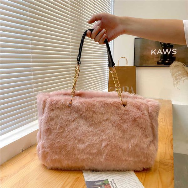 

hbp totes handbags warm plush leopard print solid color chain tote bag imitation rabbit hair single shoulder armpit large handbag women&#039