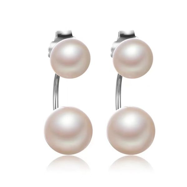 

double stud earrings small beads 6-7mm large beads 9-10mm flat pearls shiny a pearl earring that can be worn in two ways beautiful and gener, Golden;silver